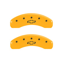 Load image into Gallery viewer, MGP 4 Caliper Covers Engraved F &amp; R Bowtie Yellow Finish Black Char 2000 Chevrolet Silverado 2500