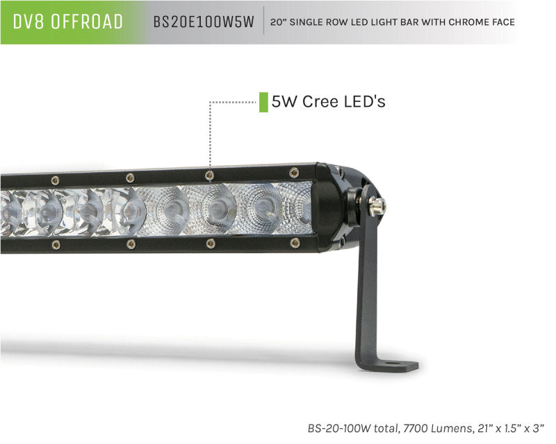DV8 Offroad SL 8 Slim 20in Light Bar Slim 100W Spot 5W CREE LED - Black