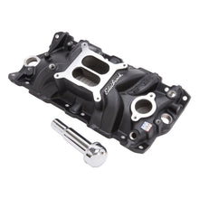 Load image into Gallery viewer, Edelbrock Intake Manifold Perf Eps SBC w/ Oil Fill Tube and Breather Black