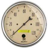 AutoMeter Gauge Speedometer 5in. 120MPH Elec. Prog. W/ Lcd Odo Antique Beige