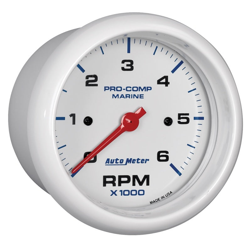Autometer Marine White Ultra-Lite Gauge 3-3/8in Tachometer 6K RPM